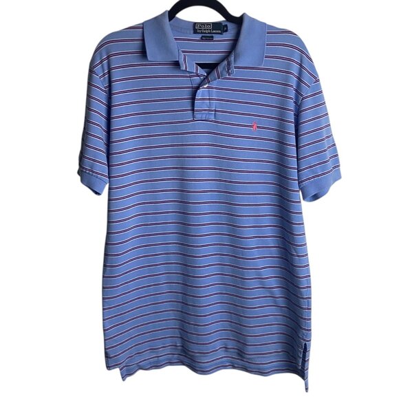 Polo Ralph Lauren Men's Size Medium Polo Shirt Blue Pink Stripes Preppy Office - Picture 1 of 6